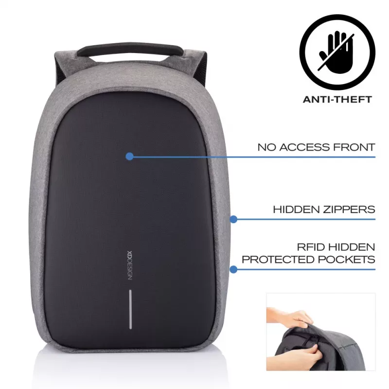 XD Design Bobby Hero XL P705.711 Anti-Diebstahl-Rucksack, 17-Zoll-Laptop, 12,9-Zoll-Tablet, USB-Ladeanschluss, 20 l, Schwarz