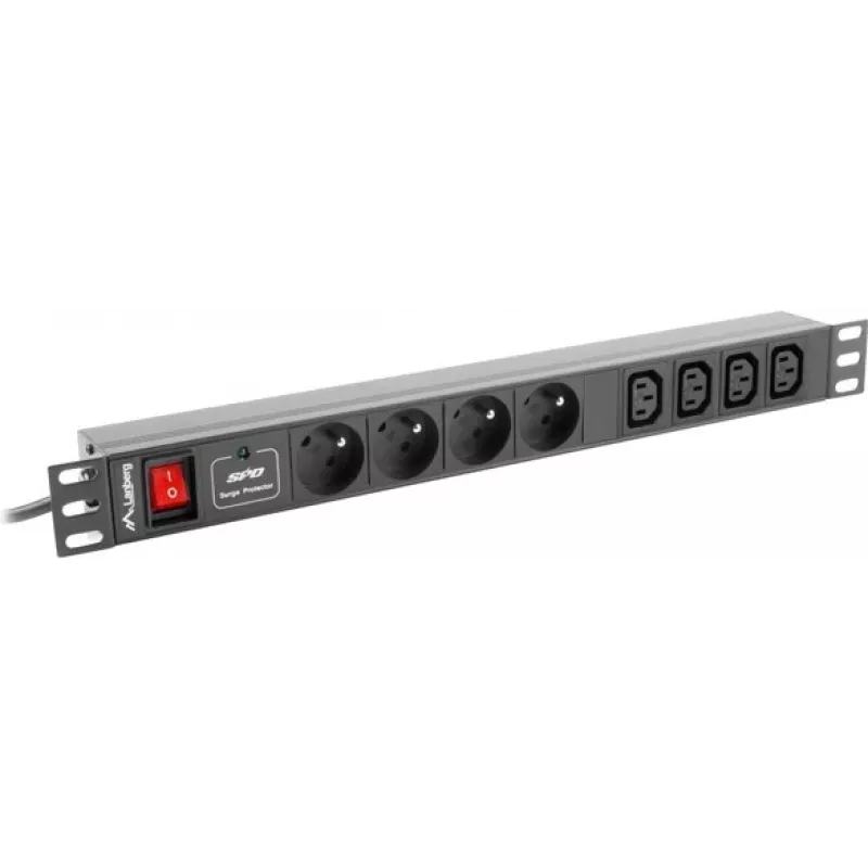Lanberg PDU-04E04I-0200-IEC-BK 1HE Rack-PDU, 4x Typ E + 4x IEC C13, 10 A, 2 m, Schwarz