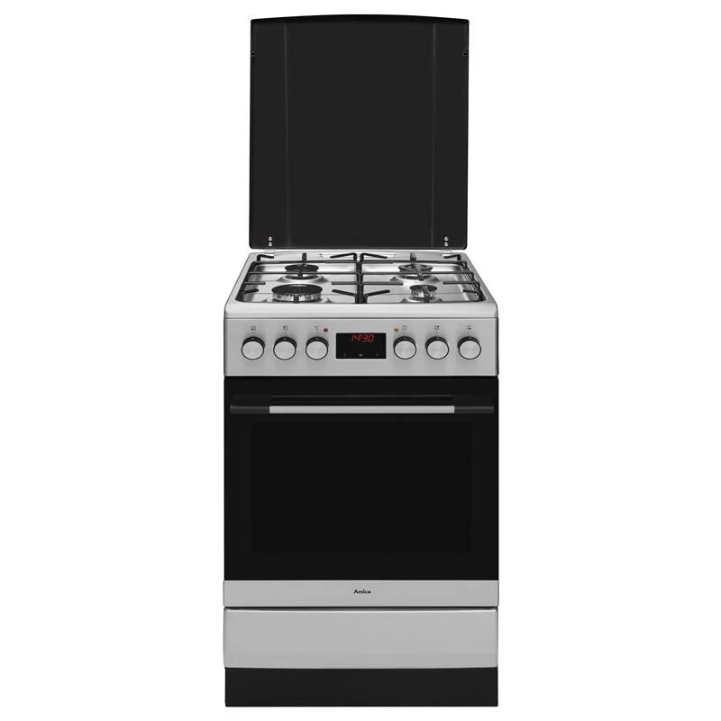 Amica 57GEH2.33HZpTaXx Gas-Elektro-Standherd, 4 Brenner, 62-l-Backofen, Heißluft, 50 cm, Inox