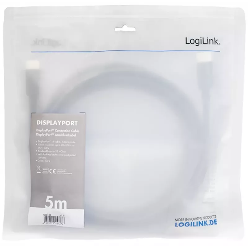 DisplayPort-Kabel LogiLink CV0139 5 m Schwarz