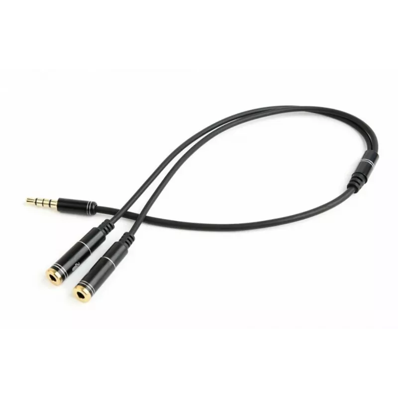 Gembird CCA-417M Audio-Adapter, 4-polig 3,5-mm-Stecker auf 2x 3,5-mm-Buchse, 0,2 m, Schwarz