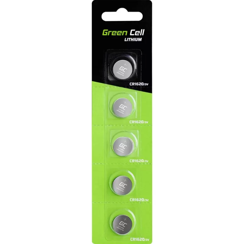 Lithium-Einwegbatterie Green Cell CR1620 3V 70mAh, Blisterpackung 5 Stück, 1,9 mm Höhe