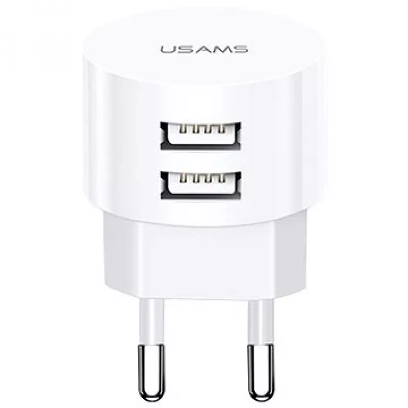 USAMS US-CC080 T20 rundes Reiseladegerät, 2x USB, 5 V 2,1 A, 10 W, weiß