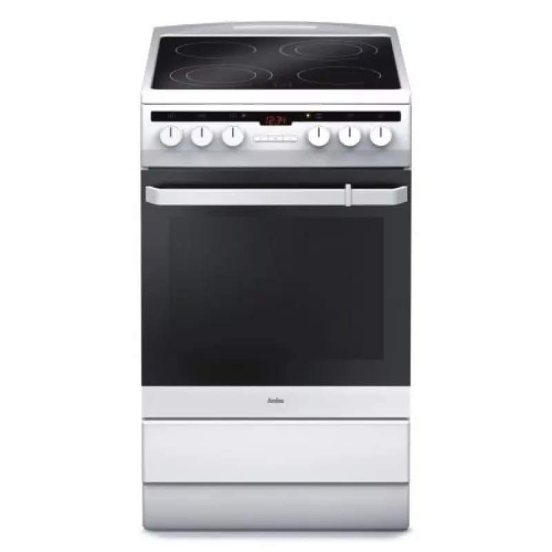 Amica 58CE3.315HTaQW Elektroherd, Glaskeramik-Kochfeld, 4 Kochzonen, 65-l-Backofen, 50 cm, Weiß