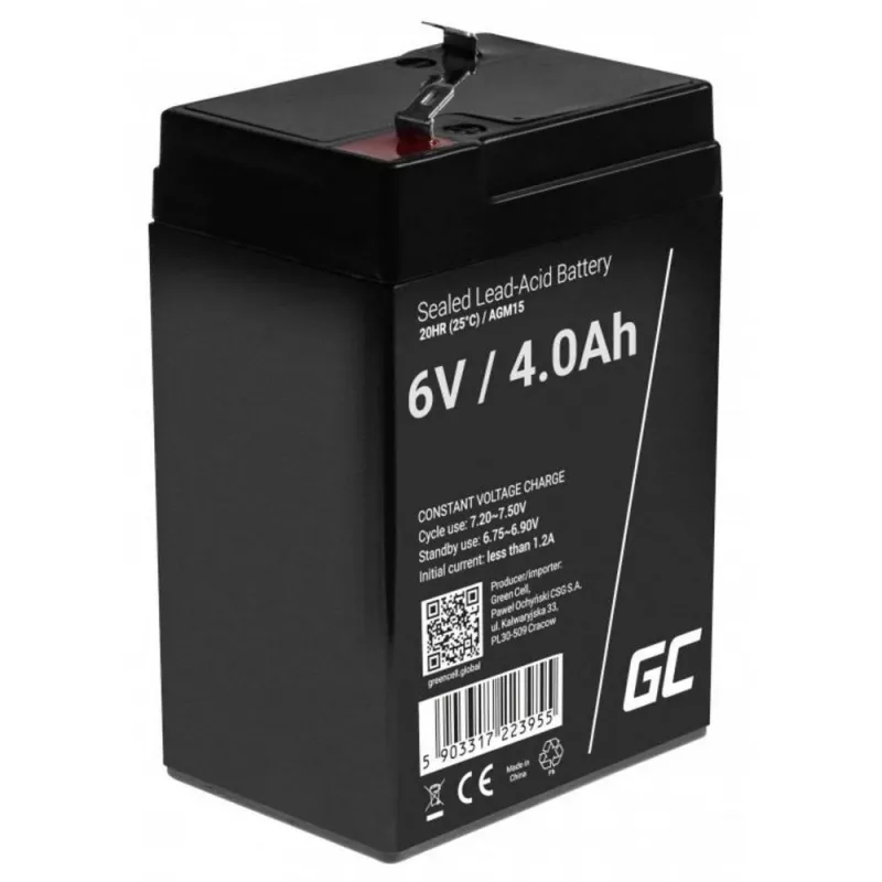 UPS-Batterie Green Cell AGM15, 6 V, 4 Ah, verschlossene Blei-Säure-Batterie (VRLA), schwarz, 680 g