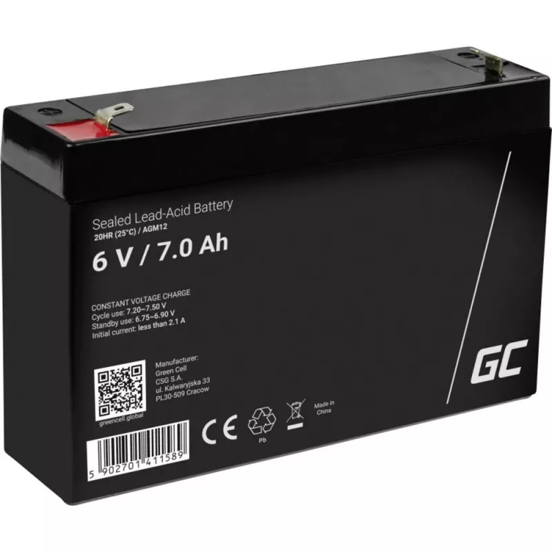 Wiederaufladbare versiegelte Blei-Säure-Batterie Green Cell AGM12 6 V 7000 mAh Schwarz
