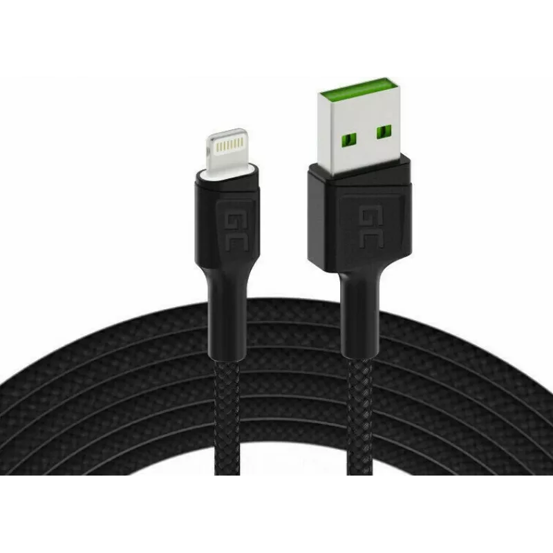Lightning-auf-USB-A-Kabel Green Cell KABGC12, 2 m, Lightning – USB A, Schwarz