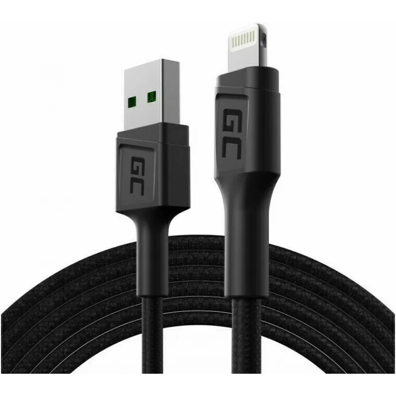 Lightning-Kabel Green Cell KABGC18 — 2 m, Lightning auf USB-A, schwarz