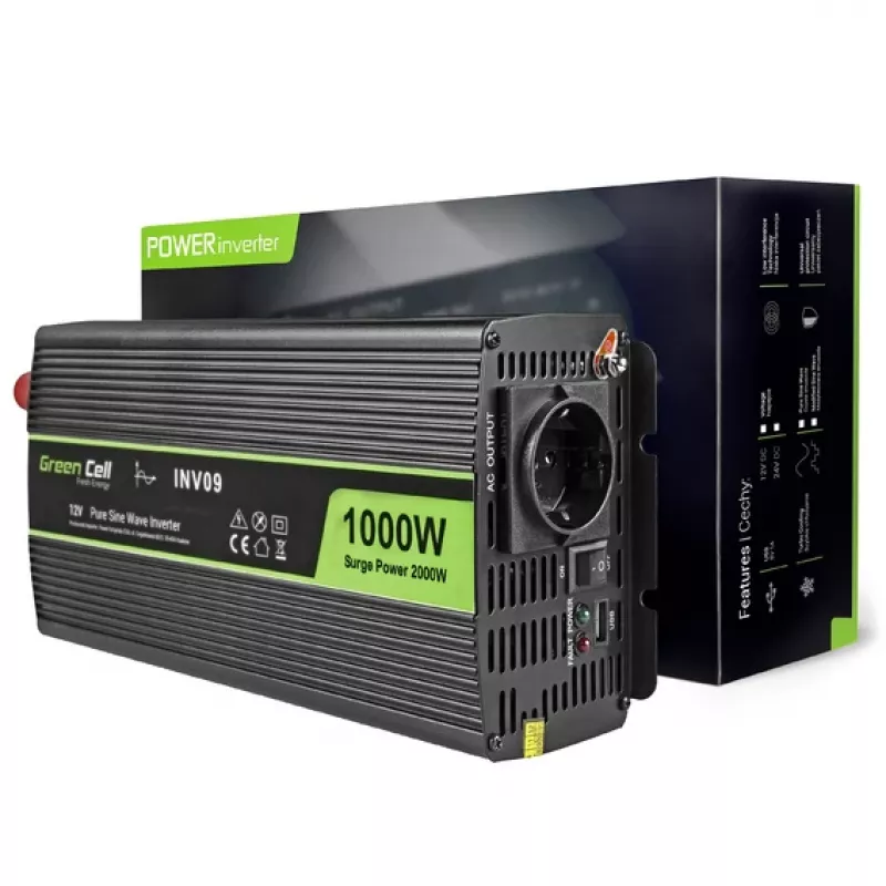 Green Cell INV09 Spannungswandler Auto 1000 W Schwarz