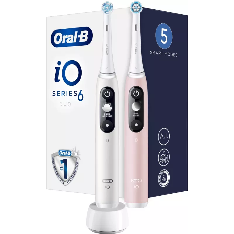 Braun Oral-B iO Series 6 Duo Elektrische Zahnbürste 2er-Pack Weiß/Rosa