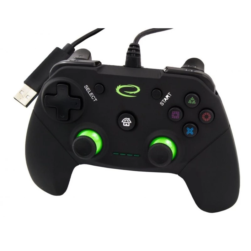 Esperanza EGG110K Vanquisher kabelgebundenes USB-Gamepad für PC/PS3, Vibration, 12 Tasten, 2 Analogsticks, schwarz/grün