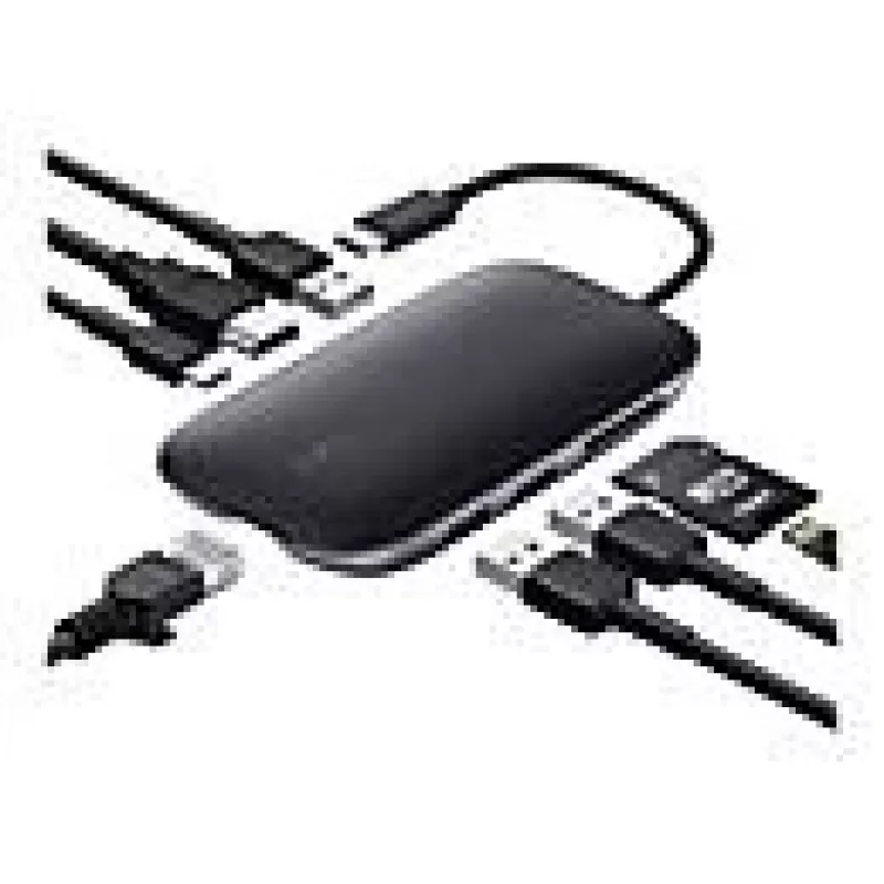 AUKEY CB-C71 8-in-1-USB-C-Hub, 3x USB-A 3.0, HDMI 4K@30Hz, Gigabit-RJ45, SD/microSD, USB-C PD 100 W, 0,15 m Kabel, Aluminium, schwarz