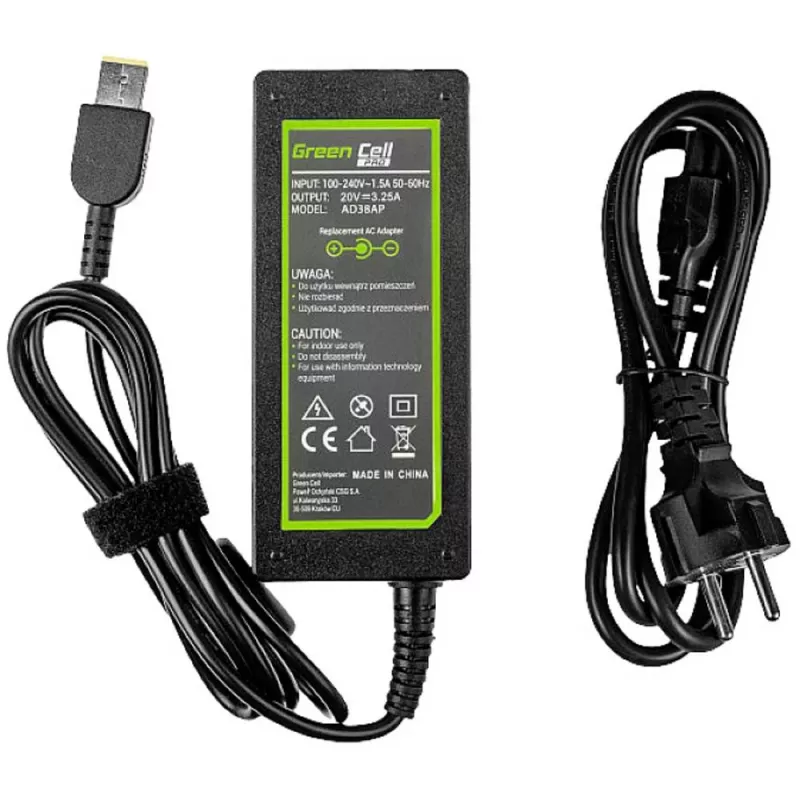 Netzteil Green Cell AD38AP 65W für Lenovo Laptops, 20V 3,25A, 1,2 m Kabel, schwarz