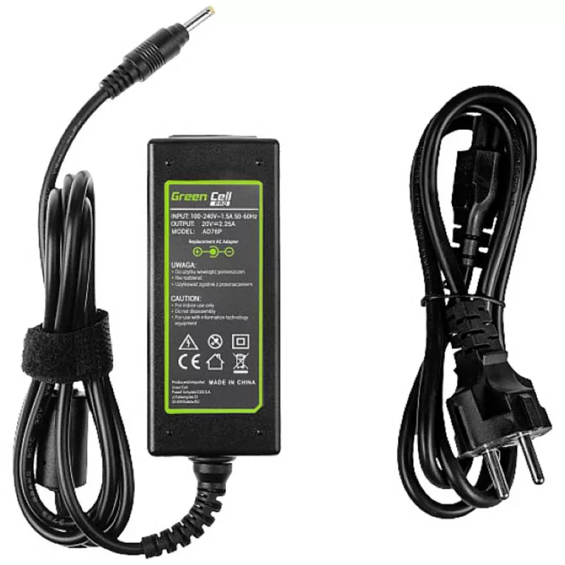 Netzteil Green Cell AD76P 45W für Lenovo Laptops, 20V 2,25A, AC-zu-DC, 100–240V Eingang, schwarz