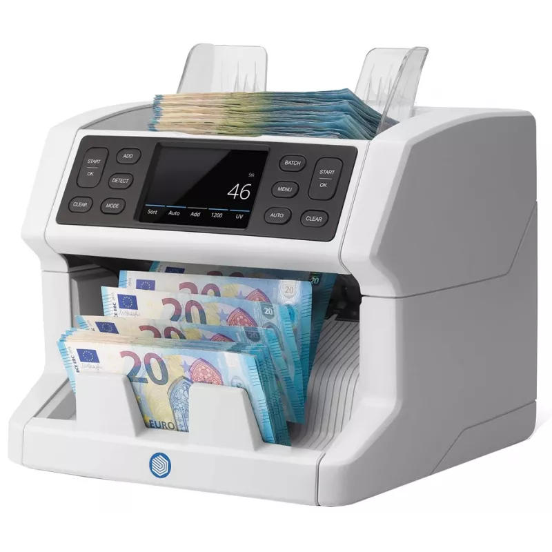 Safescan 2850 Banknotenzähler mit Falschgelderkennung (UV, magnetisch, Größe), 1500 Scheine/min, Touchdisplay, weiß