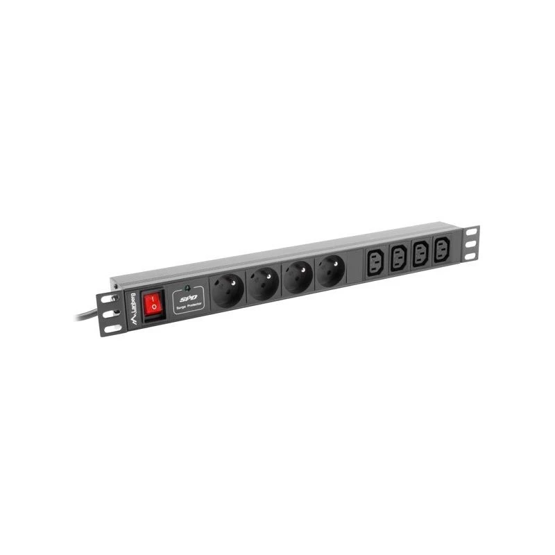 Lanberg PDU-04E04I-0200-BK 1HE Rack-PDU, 4x Typ E + 4x IEC C13, 16 A, 2 m, Schwarz