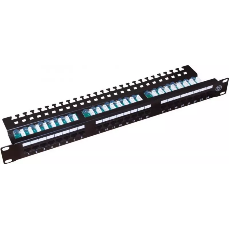 Alantec PK013 Patchpanel 19" 1U, 24x RJ-45, Cat5e UTP, LSA, mit Ablage, schwarz