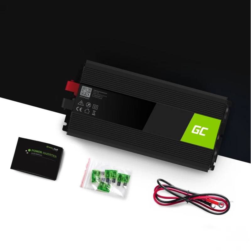 Wechselrichter Green Cell INV12 3000 W 12 V auf 230 V, 50 Hz, 1 USB, aktive Kühlung, Schwarz