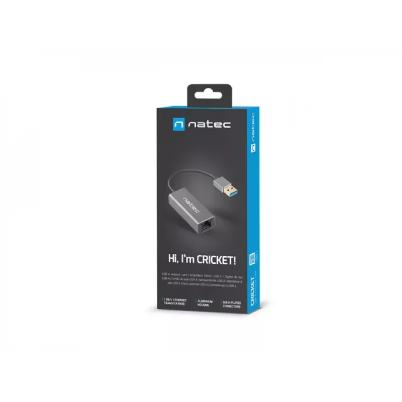 Natec Cricket NNC-1924 USB 3.0 Typ A auf RJ45 Ethernet-Adapter, 1000 Mbit/s, 15 cm Kabel, schwarz