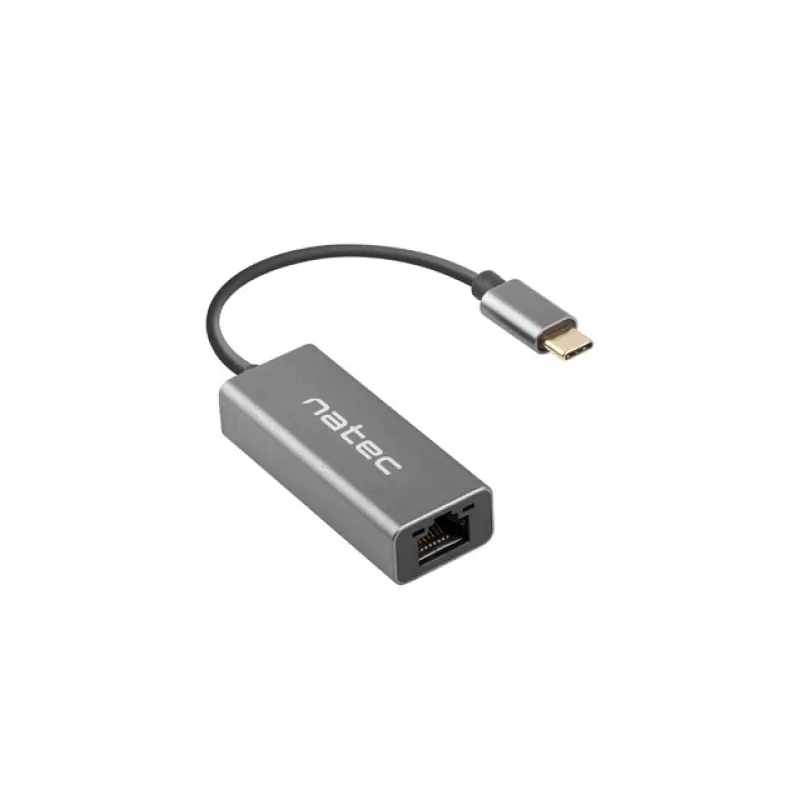 Natec Cricket NNC-1925 USB-C 3.1 Gen 1 auf RJ45 Ethernet-Adapter, 1000 Mbit/s, 15 cm Kabel, Aluminium, grau