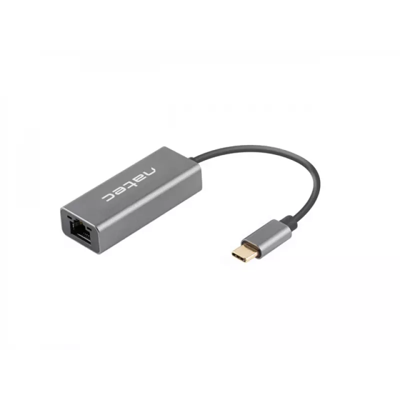 Natec Cricket NNC-1925 USB-C 3.1 Gen 1 auf RJ45 Ethernet-Adapter, 1000 Mbit/s, 15 cm Kabel, Aluminium, grau