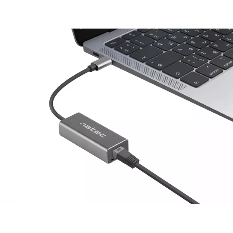 Natec Cricket NNC-1925 USB-C 3.1 Gen 1 auf RJ45 Ethernet-Adapter, 1000 Mbit/s, 15 cm Kabel, Aluminium, grau