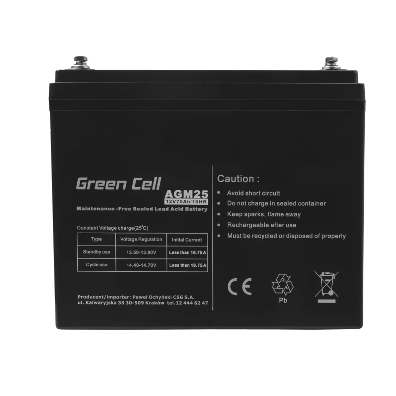 Versiegelte Blei-Säure USV-Batterie Green Cell AGM25 12 V 75 Ah, VRLA, 75 Ah, 12 V, 21,3 kg