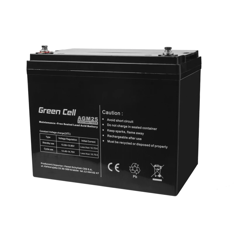 Versiegelte Blei-Säure USV-Batterie Green Cell AGM25 12 V 75 Ah, VRLA, 75 Ah, 12 V, 21,3 kg