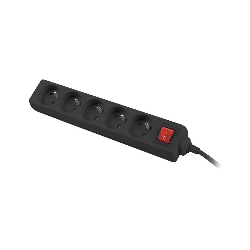 Lanberg PS1-05E-0300-BK Steckdosenleiste, 5 Steckdosen, 3 m, Schwarz, mit Schalter