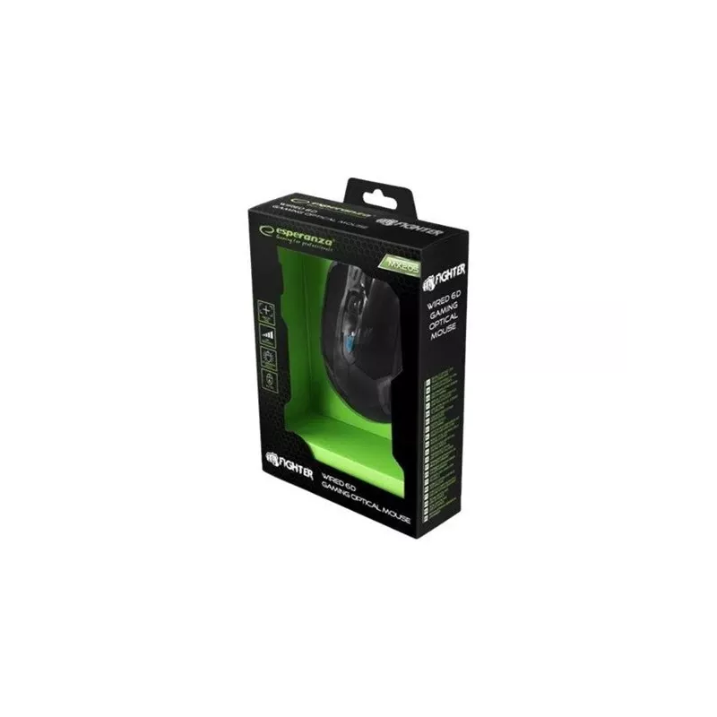 Esperanza MX205 FIGHTER - Maus - USB - Blau - Hiiri - Optinen - 6 Tasten - Schwarz