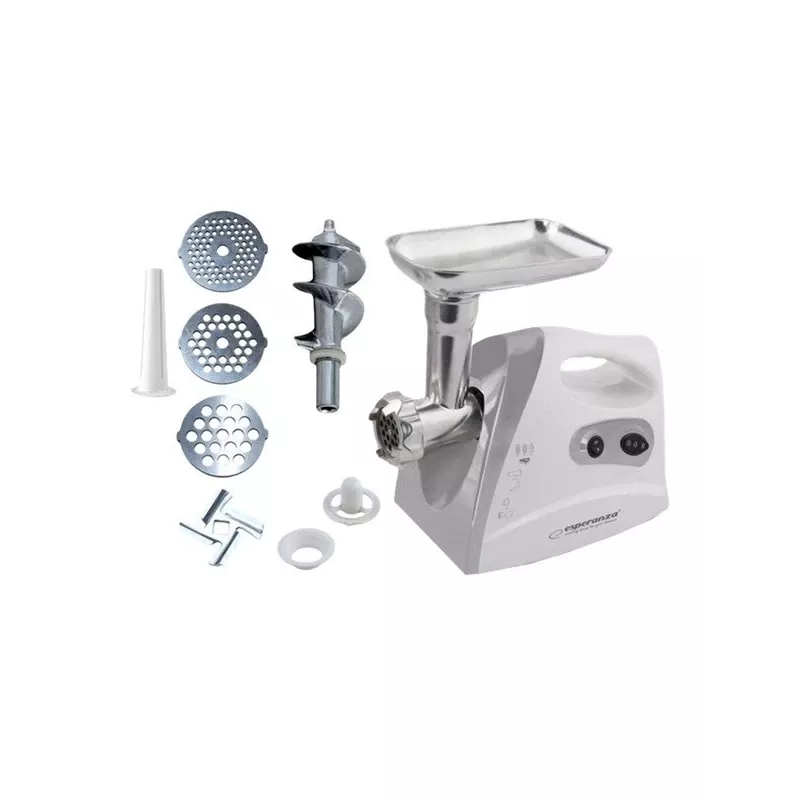 Esperanza EKM012E Meatball elektrischer Fleischwolf, 600 W, 3 Lochscheiben, Aufsätze für Wurst und Kebbe, grau