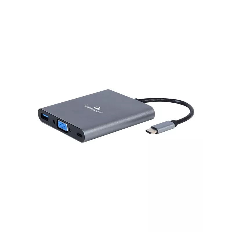 Gembird A-CM-COMBO6-01 USB-C 6-in-1 Multiport-Adapter, USB 3.1 Gen 1, HDMI 4K, VGA, PD 60 W, SD/microSD-Kartenleser, 3,5-mm-Audio, grau