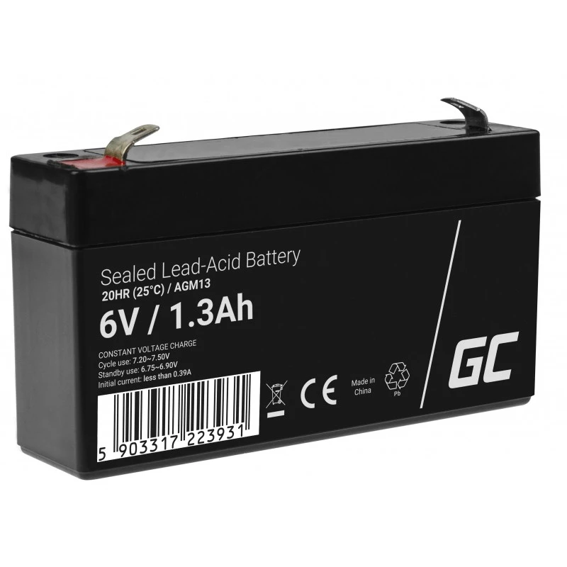 UPS-Batterie Green Cell AGM13, versiegelte Blei-Säure-VRLA 6 V 1,3 Ah, 290 g, schwarz