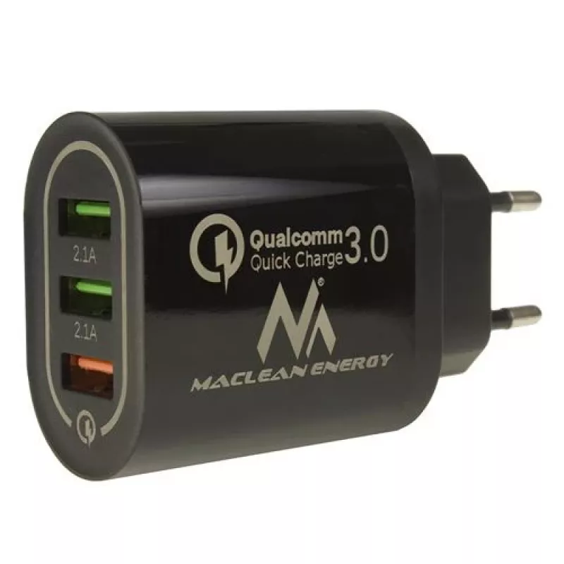 USB-Wandladegerät MACLEAN MCE479B — 3x USB-Anschlüsse, 18W Gesamtleistung, kompakt