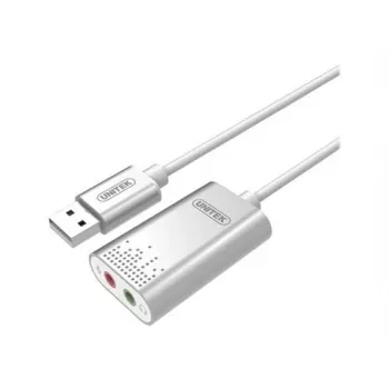 Audiokonverter Unitek Y-247A, silber, USB Type-A-Anschluss, kompakt 12×28×46 mm