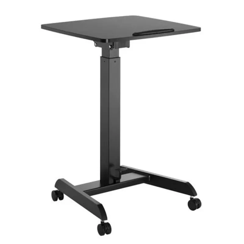 Tragbarer Computertisch mit Rollen, höhenverstellbarer Sitz-Steh-Schreibtisch bis max. 113 cm, bis 30 Grad neigbar, Schwarz