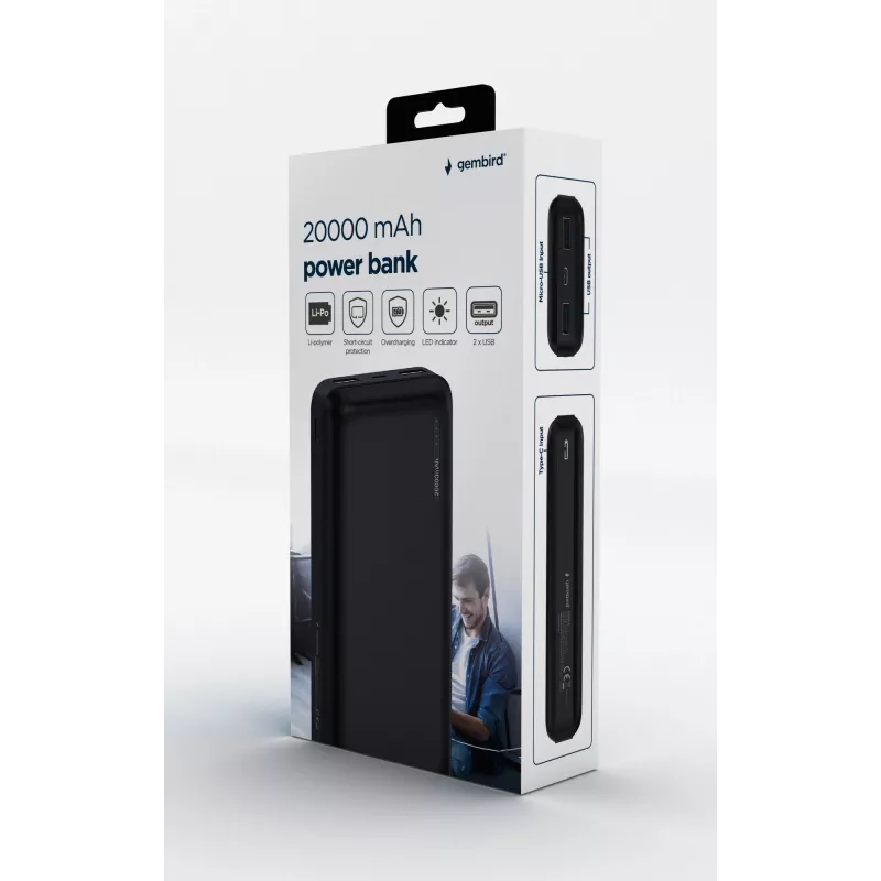 Gembird PB20-02 Powerbank Lithium-Polymer (LiPo) 20000 mAh Schwarz
