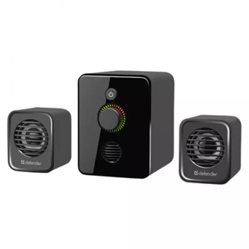 Defender V12 65212 2.1 Computer-Lautsprecher, 11 W, 5-W-Subwoofer, USB-Stromversorgung, LED-Beleuchtung, schwarz, 115 x 130 x 223 mm