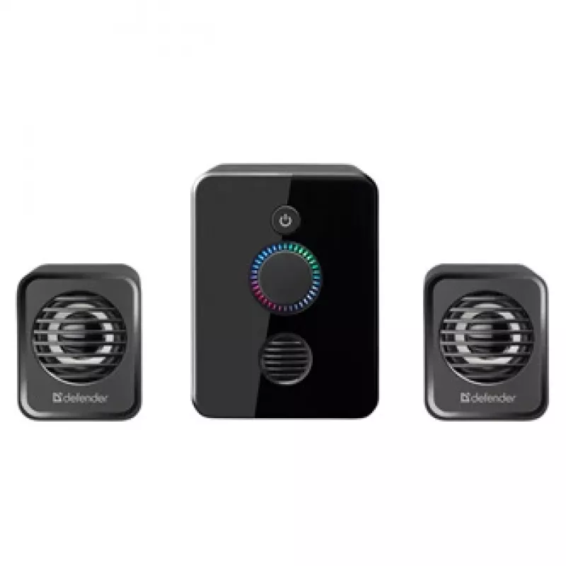 Defender V12 65212 2.1 Computer-Lautsprecher, 11 W, 5-W-Subwoofer, USB-Stromversorgung, LED-Beleuchtung, schwarz, 115 x 130 x 223 mm