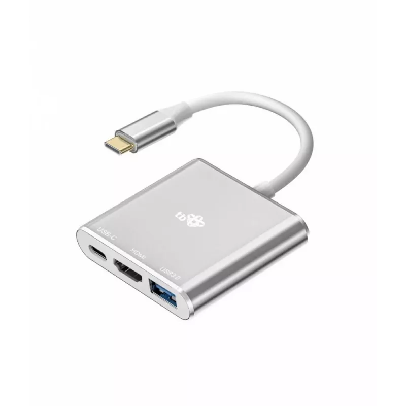 USB-C-Adapter-Hub TB AKTBXVAU3HMPDAV — 3-in-1: HDMI + USB-A + USB-C PD, Silber