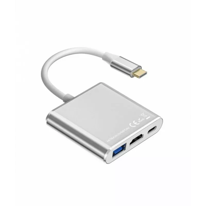 USB-C-Adapter-Hub TB AKTBXVAU3HMPDAV — 3-in-1: HDMI + USB-A + USB-C PD, Silber