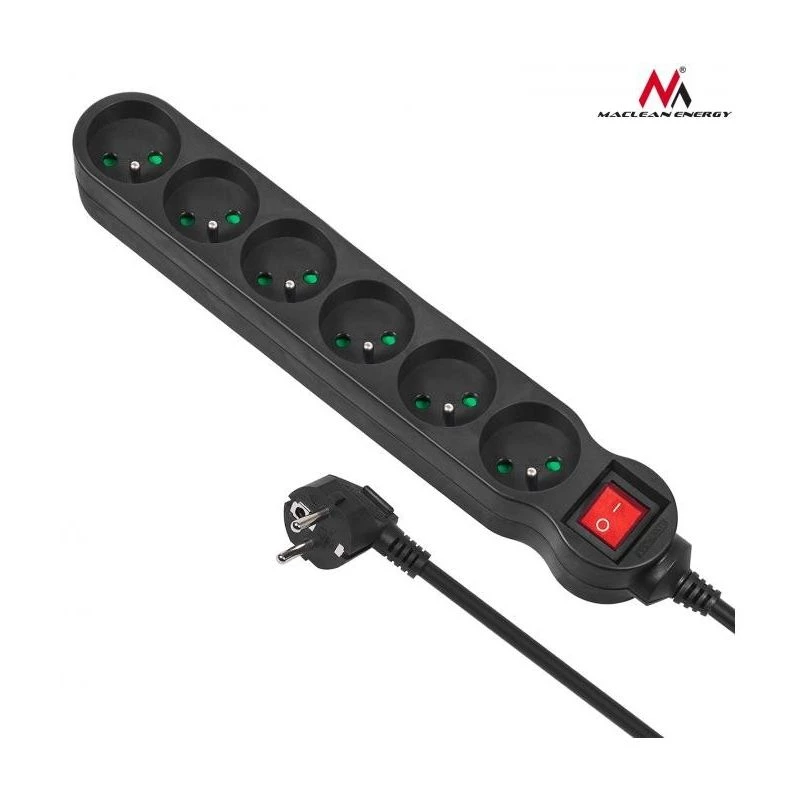 Power Extension Maclean MCE187 3m 6 AC Outlets Indoor Schwarz
