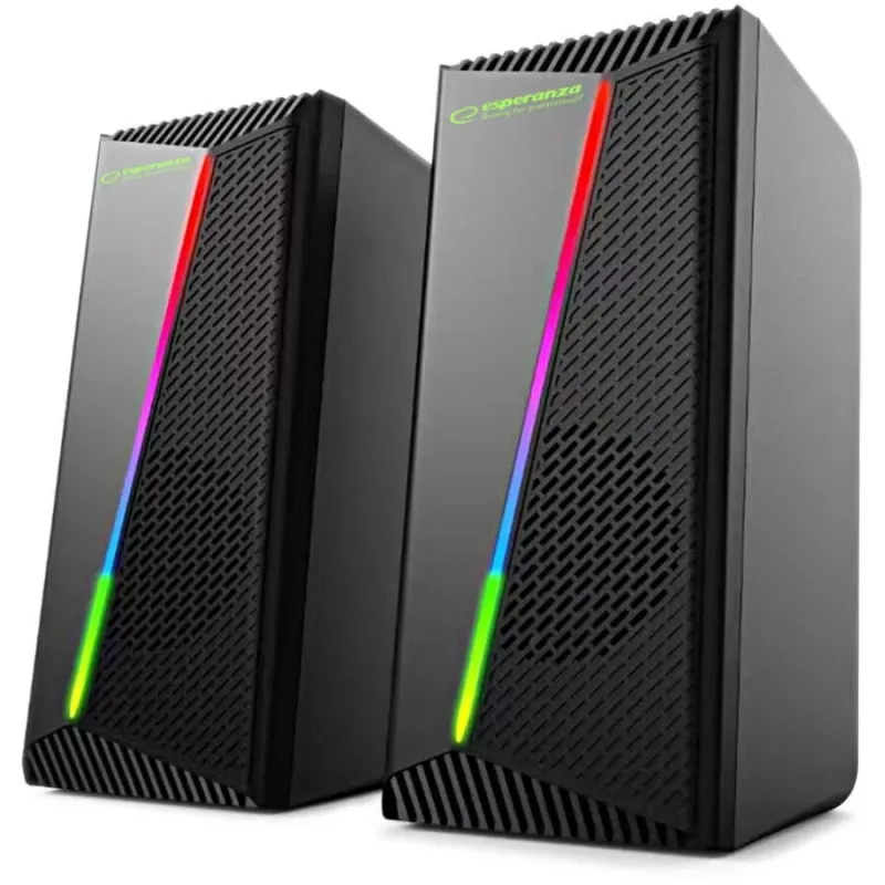 Esperanza EGS106 Rainbow Nortec 2.0 Lautsprecher, 6 W (2x3 W), USB-Stromversorgung, 3,5-mm-Miniklinke, RGB-LED, schwarz