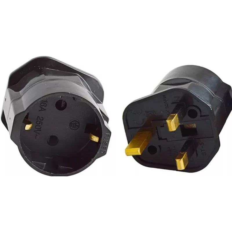 Maclean MCE154 Netzstecker-Adapter, EU-Steckdose auf UK-Stecker, Schwarz