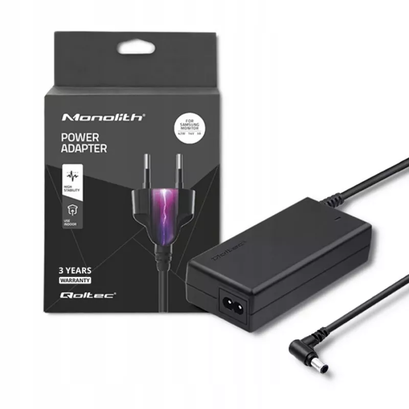 Qoltec 51773 Netzteil für Samsung-Monitore, 42 W, 14 V 3 A, 6,5x4,4-mm-Stecker, Eingang 220–240 V 50/60 Hz
