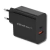 Qoltec 51716 Wandladegerät 63 W, USB-C PD + USB QC 3.0, 5-20 V 1,5-3 A, Schwarz