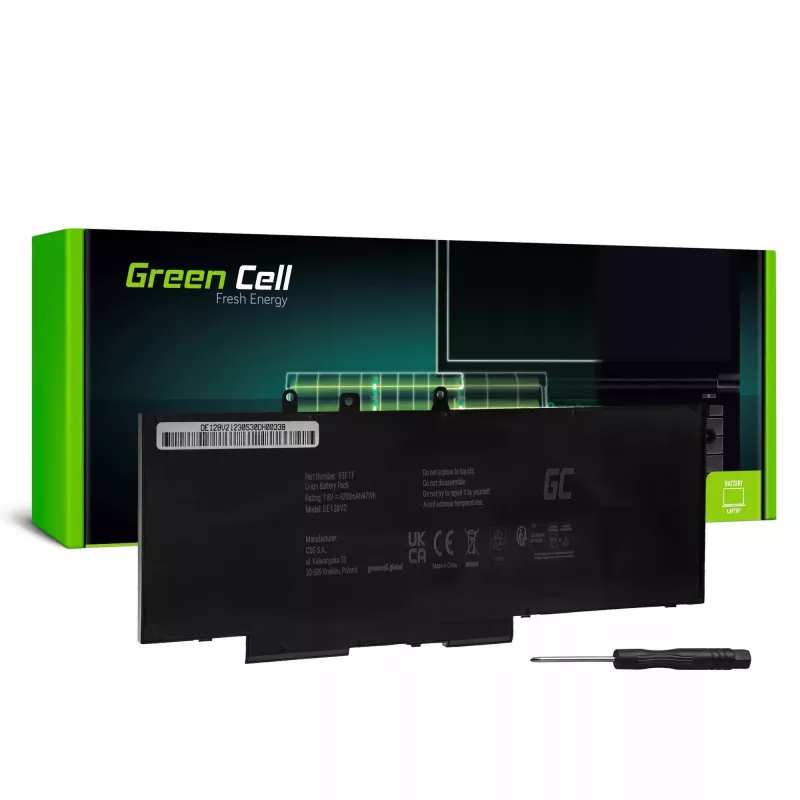 Green Cell GC-DE128V2 Notebook-Akku 93FTF GJKNX, 7,6 V 6200 mAh, für Dell Latitude 5280/5290/5480/5490/5580