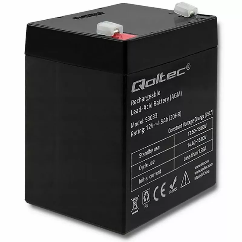 Qoltec 53033 AGM-Akku 12 V 4,5 Ah, max. 1,35 A, wartungsfrei