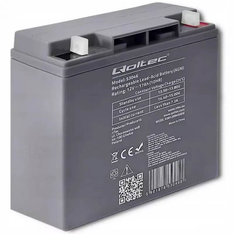 Qoltec 53046 AGM-Akku 12 V 17 Ah, max. 255 A