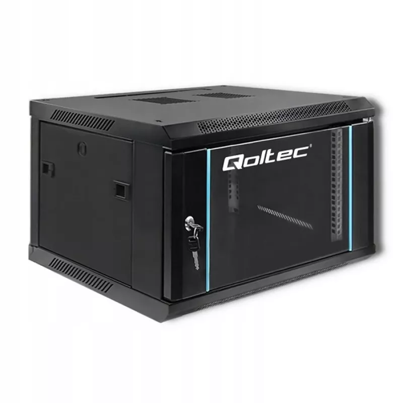 Qoltec 54465 19-Zoll-Wandschrank 6U, 600 x 370 x 600 mm, Tür aus gehärtetem Glas, SPCC-Stahl